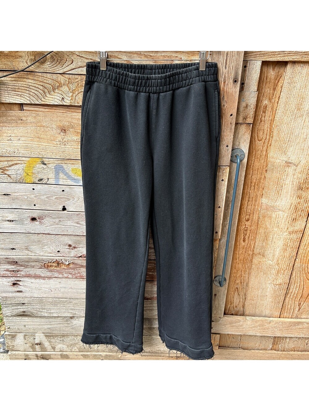 FB County Black Sweatpants Size L with Frayed Hem Detail
